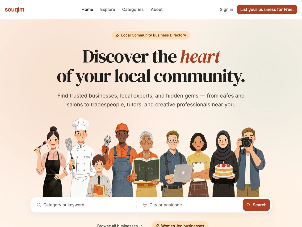 Souqim community business directory website screenshot